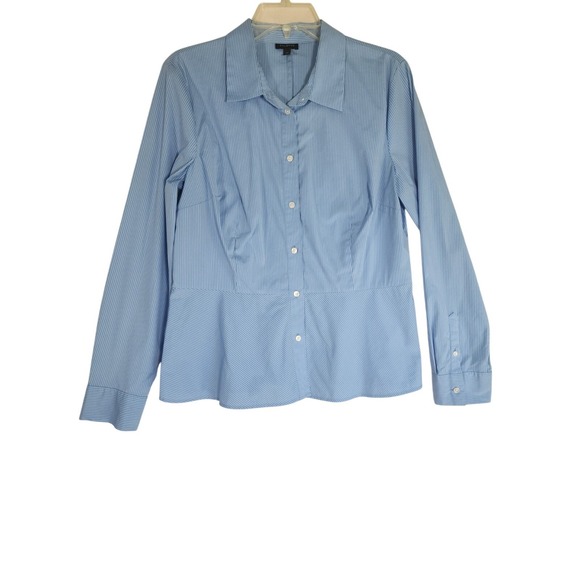 Talbots Tops - Talbots Womens 10 Blue Stripe Peplum Shirt Tailored Career Office Preppy Coastal